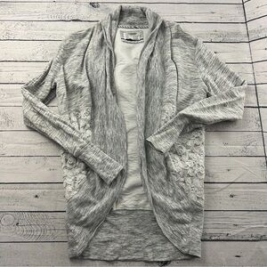 Anthropologie Light Gray Cardigan with Lace Accents